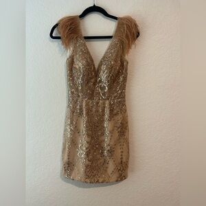 Camille La Vie Gold Sequin Backless Dress